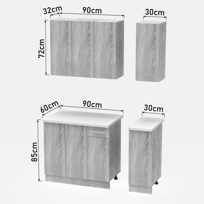 Festa II kitchen unit pakoworld melamine in sonoma color 120x60x85cm