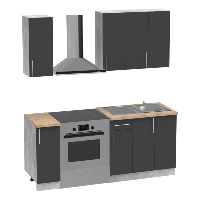 Festa II kitchen unit pakoworld melamine in dark grey and sonoma color 120x60x85cm