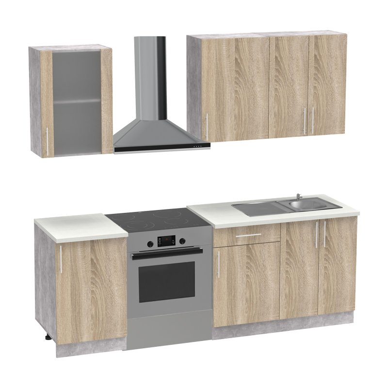 Festa ΙV kitchen unit pakoworld melamine in sonoma color 160x60x85cm