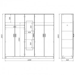 Luna pakoworld five-leaf wardrobe with mirror in sonoma color 220x52x200cm