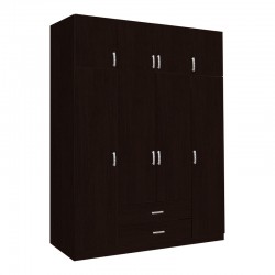 Royal pakoworld four-leaf wardrobe with drawers in wenge shade 200x58x230cm