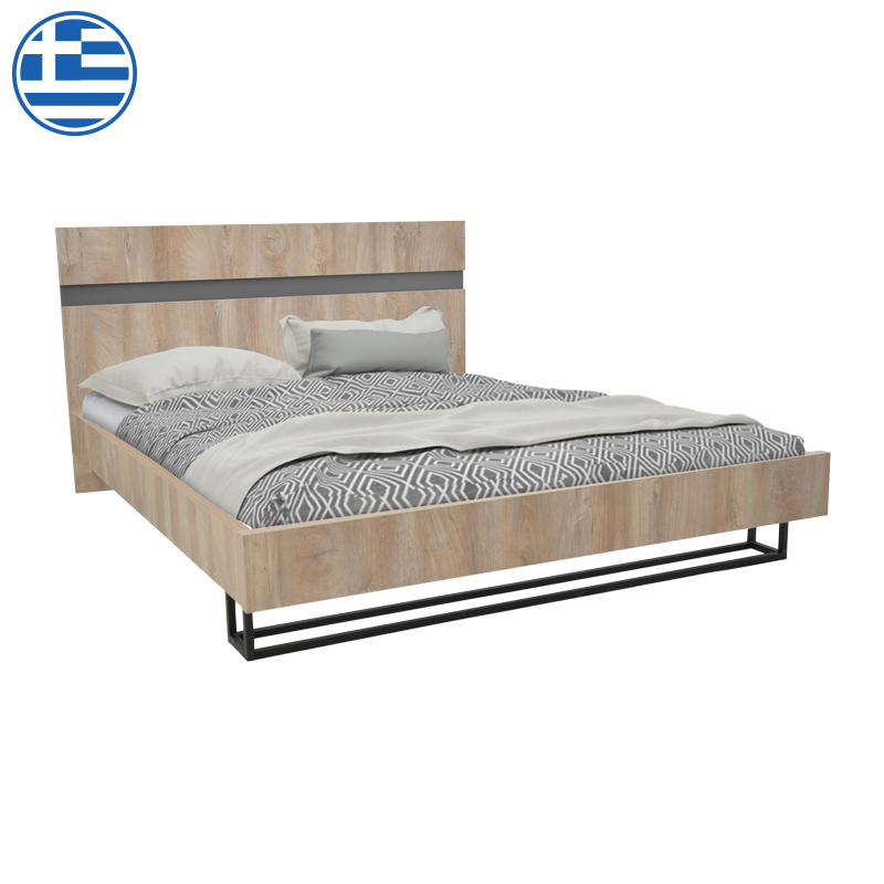 Double bed Elencia pakoworld in oak with grey color 160x200cm