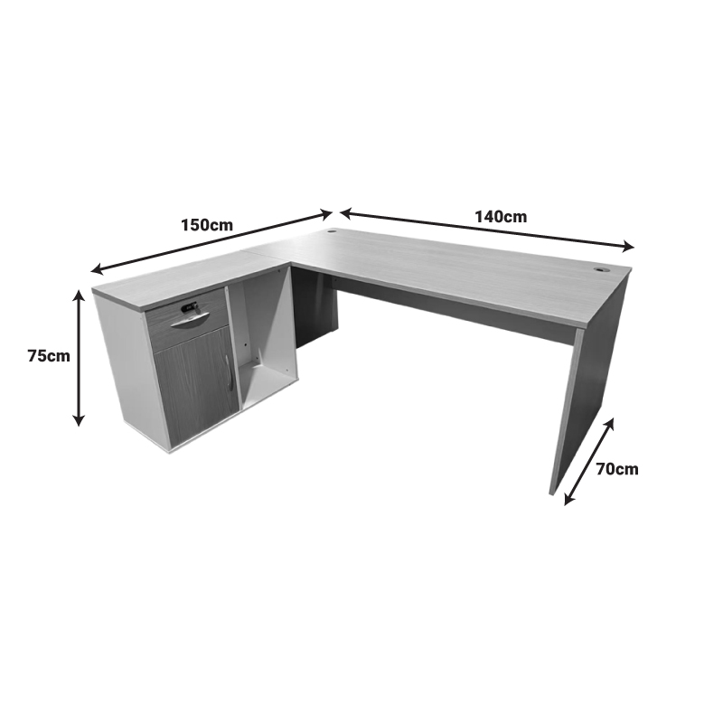 Professional work corner desk Armadi pakoworld grey-white 140x70x75cm