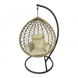 Lyere pakoworld swing nest with brown metal base with beige pe rattan 120x108x195cm