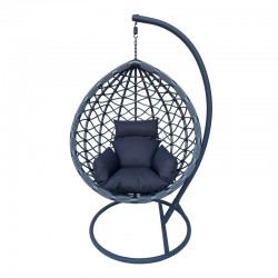 Lyere pakoworld swing nest with grey metal base with grey pe rattan 120x108x195cm