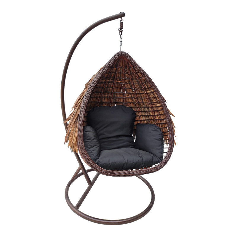 Varur pakoworld swing nest with brown metal base - pe rattan in brown- black color 120x105x195cm