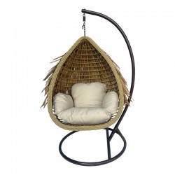 Varur pakoworld swing nest with brown metal base - pe rattan in beige color 120x105x195cm