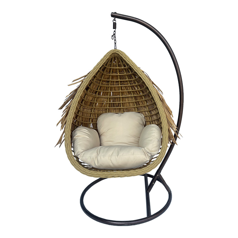 Varur pakoworld swing nest with brown metal base - pe rattan in beige color 120x105x195cm