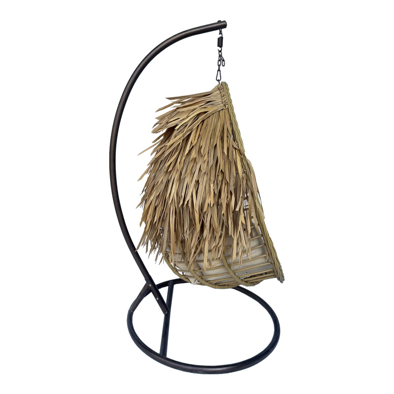 Varur pakoworld swing nest with brown metal base - pe rattan in beige color 120x105x195cm