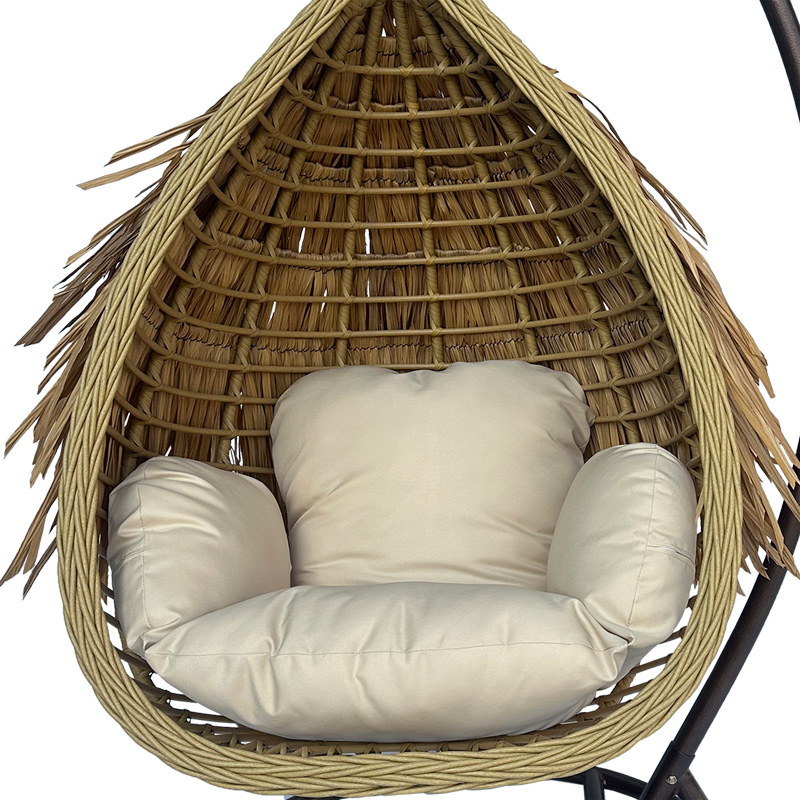 Varur pakoworld swing nest with brown metal base - pe rattan in beige color 120x105x195cm