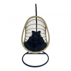 Cungo pakoworld swing nest with black metal base - beige pe rattan with black cushions 125x105x195cm