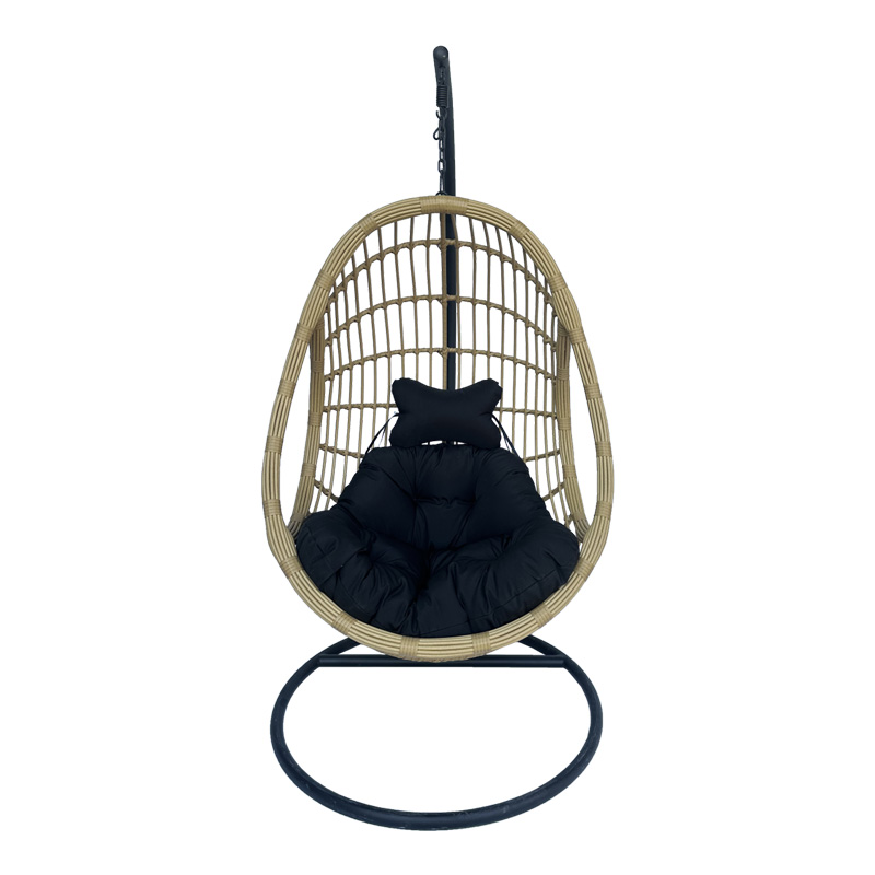 Cungo pakoworld swing nest with black metal base - beige pe rattan with black cushions 125x105x195cm