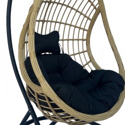 Cungo pakoworld swing nest with black metal base - beige pe rattan with black cushions 125x105x195cm