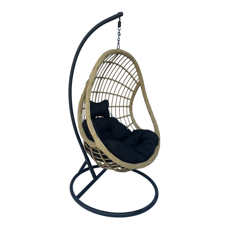 Cungo pakoworld swing nest with black metal base - beige pe rattan with black cushions 125x105x195cm