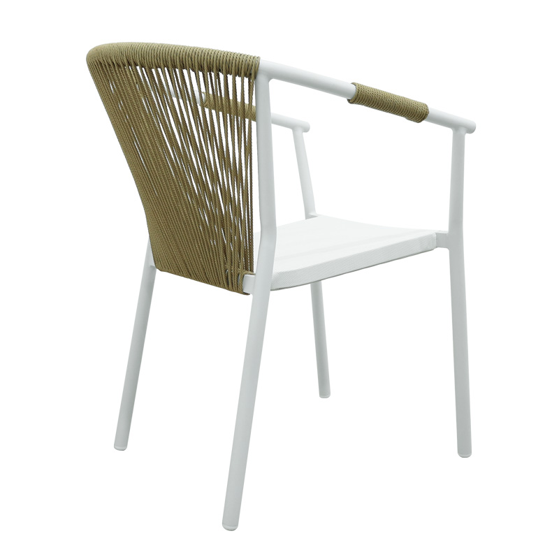 Aluminum armchair Convince pakoworld stackable with white frame-textilene-pe rattan in natural shade 56x63x82cm