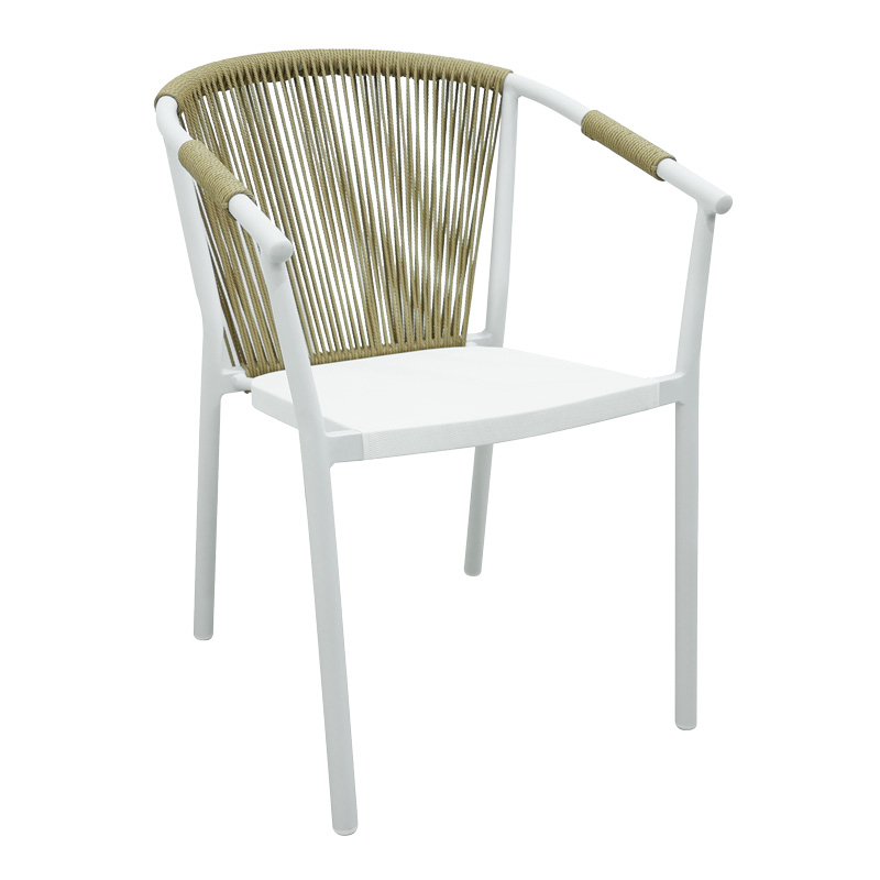 Aluminum armchair Convince pakoworld stackable with white frame-textilene-pe rattan in natural shade 56x63x82cm