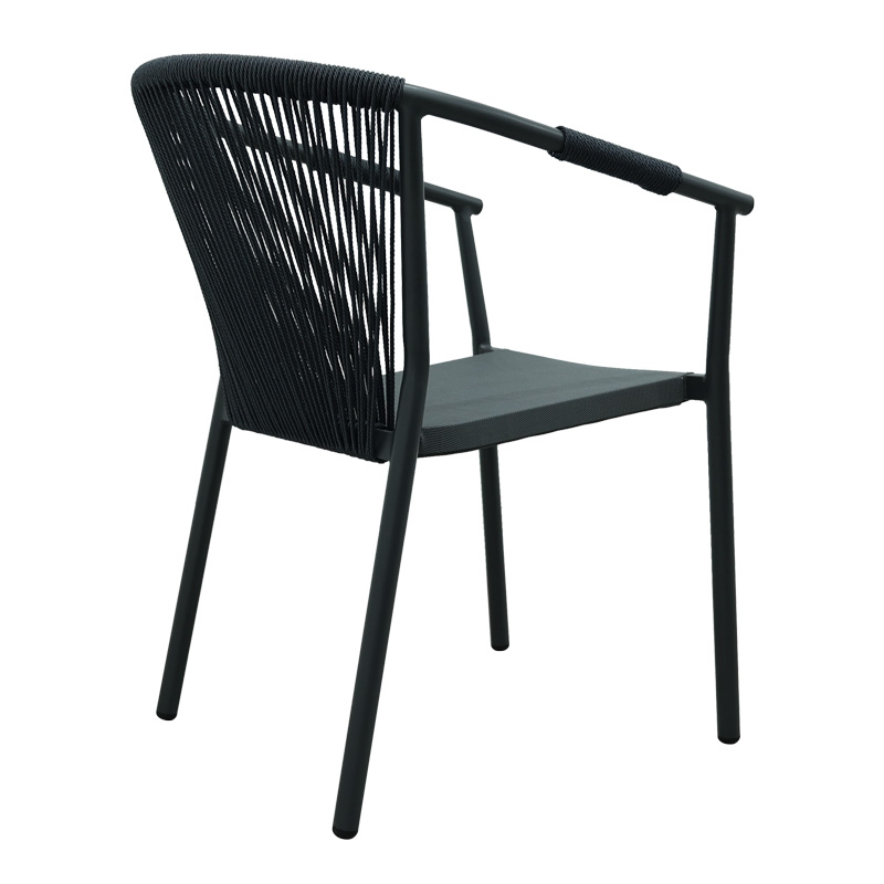 Aluminum armchair Convince pakoworld stackable with grey  frame-textilene-pe rattan 56x63x82cm