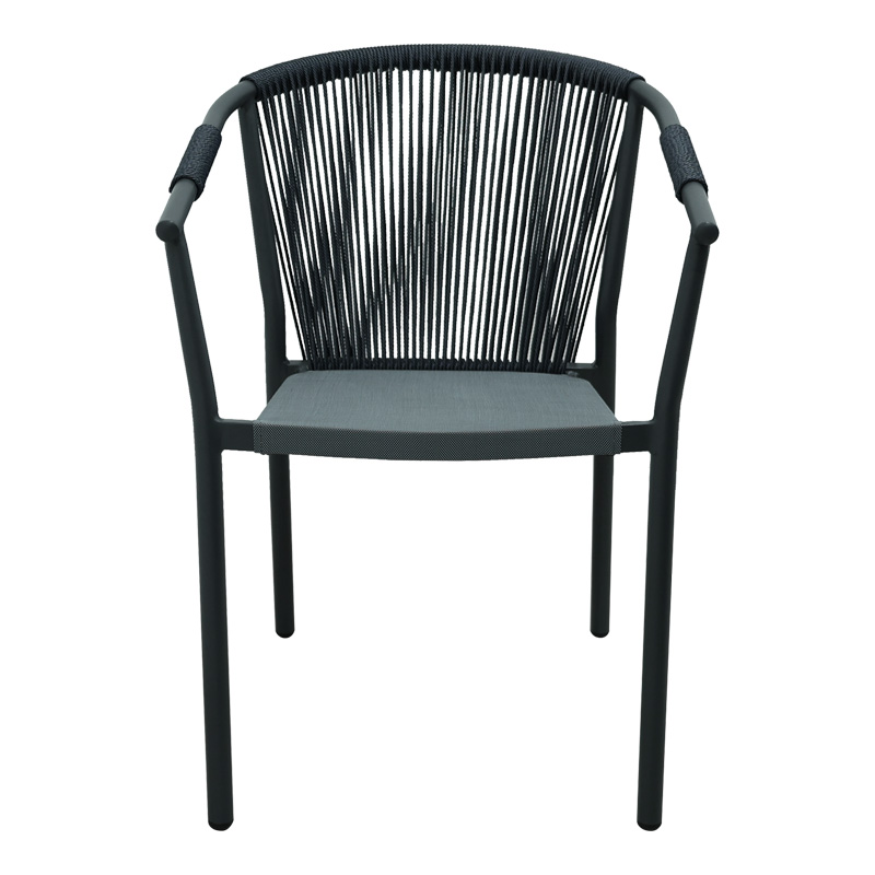 Aluminum armchair Convince pakoworld stackable with grey  frame-textilene-pe rattan 56x63x82cm