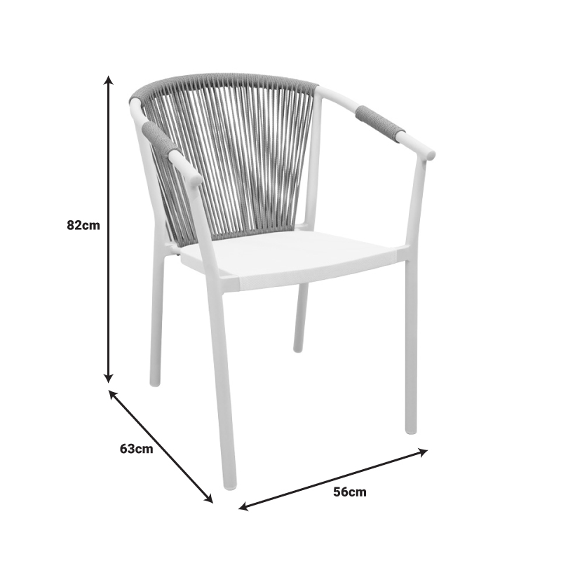 Aluminum armchair Convince pakoworld stackable with grey  frame-textilene-pe rattan 56x63x82cm