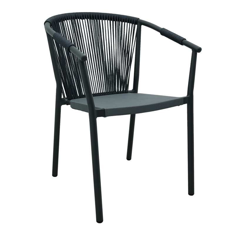 Aluminum armchair Convince pakoworld stackable with grey  frame-textilene-pe rattan 56x63x82cm