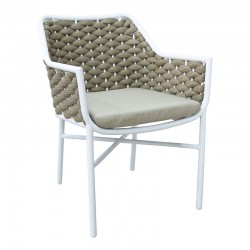 Ortegia pakoworld stackable aluminum-pp armchair with white frame and cushion 57x62x82cm