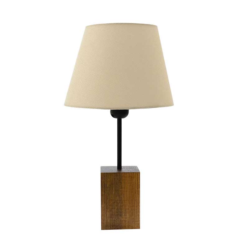 Table wooden Lamp Hapiness  pakoworld Ε27 with ecru fabric shade D14-22x41cm