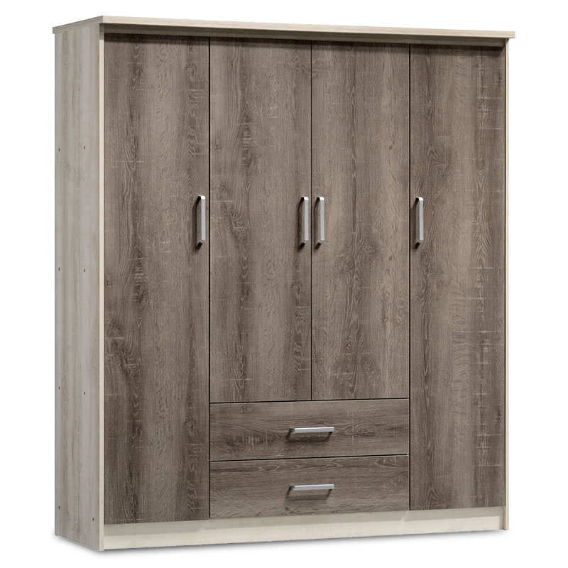 Wardrobe Olympus pakoworld with 4 doors and drawers in castillo-toro colour 159x57x183