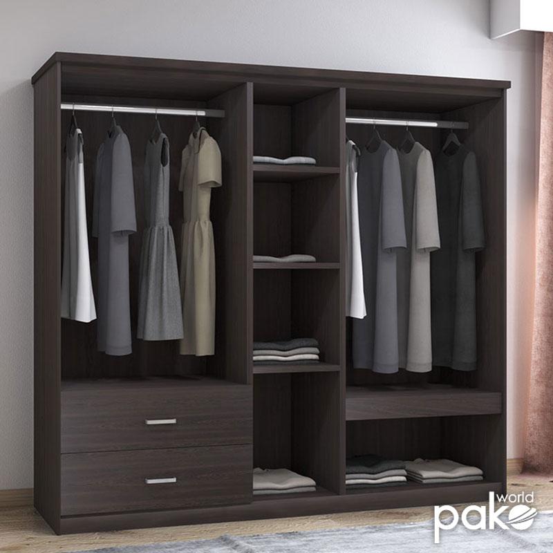 Wardrobe Olympus pakoworld with 5 doors and drawers+mirror in wenge colour 198x57x183