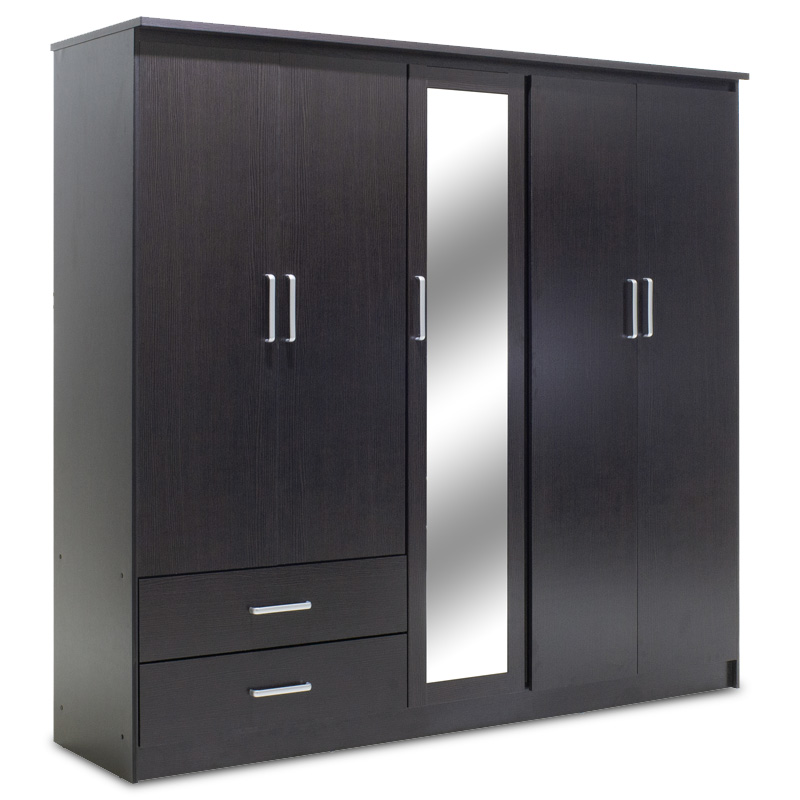 Wardrobe Olympus pakoworld with 5 doors and drawers+mirror in wenge colour 198x57x183