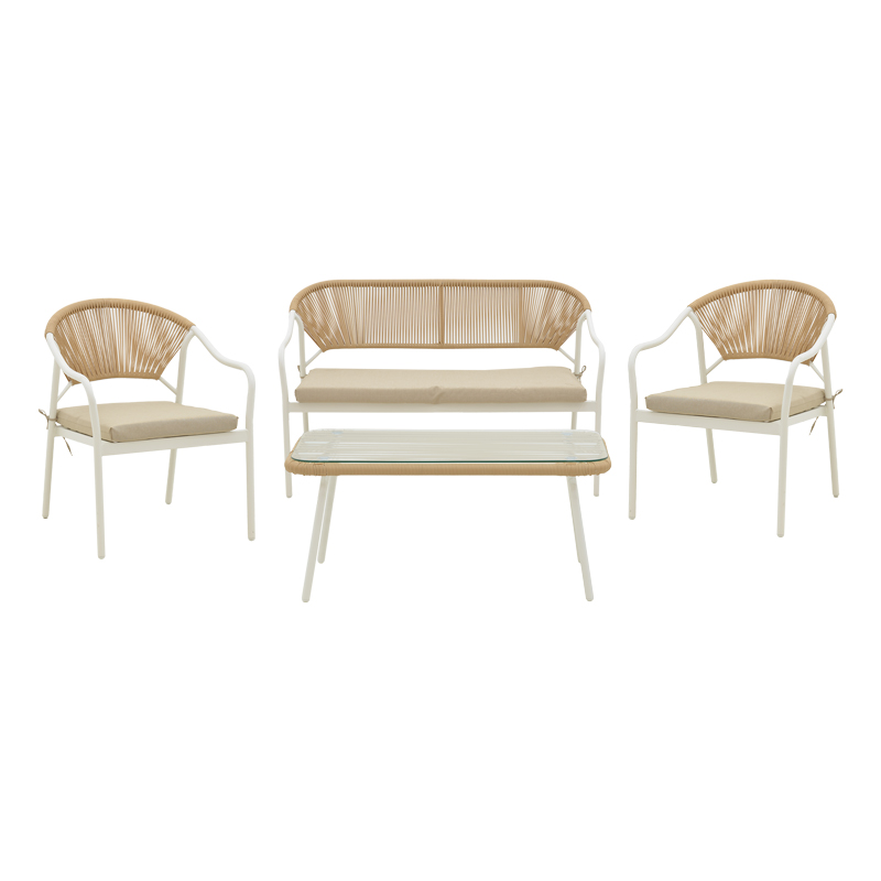 Lounge Bonanza pakoworld set 4pcs beige rattan-aluminium white