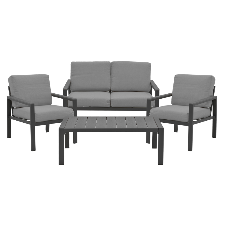 Lounge Fashionable pakoworld set 4pcs beige fabric-dark grey aluminium