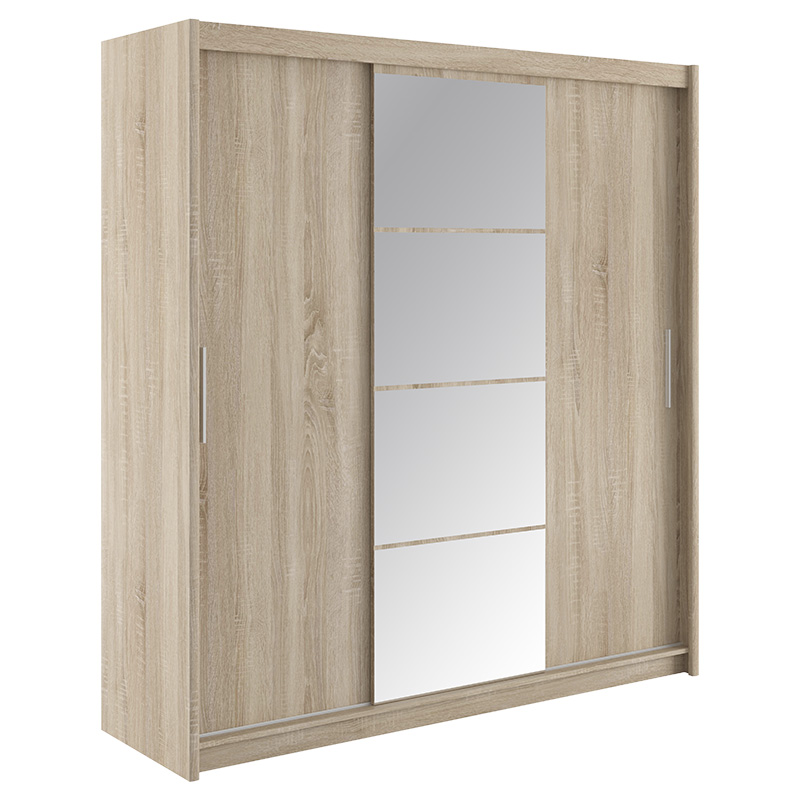 Wardrobe Elodie pakoworld with 3 sliding doors with mirror in sonoma 200x61x216cm