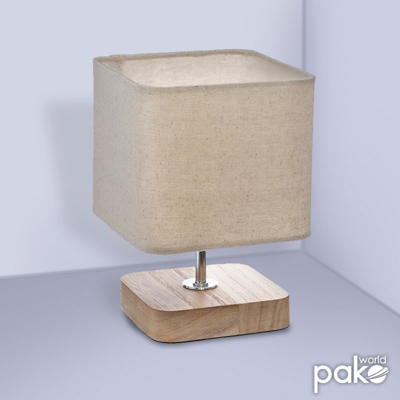 Table lamp Sand pakoworld Ε14 wooden metal natural-shade in ecru color 15x15x21cm