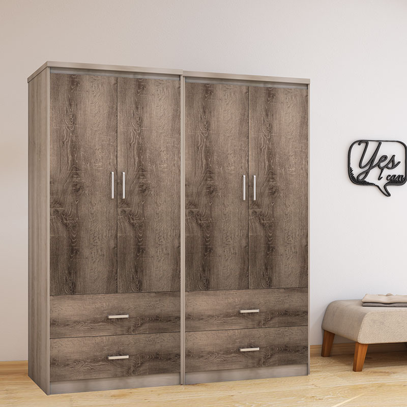 Wardrobes Olympus pakoworld with 4 doors and 4 drawers in castillo-toro color 162x57x183cm