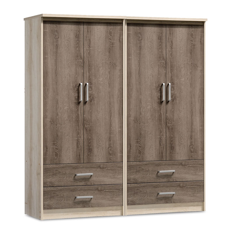 Wardrobes Olympus pakoworld with 4 doors and 4 drawers in castillo-toro color 162x57x183cm