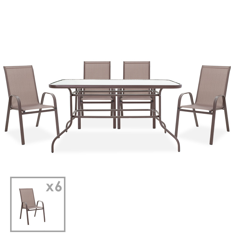 Dining table Valor-Calan set 7pcs pakoworld metal-textilene brown