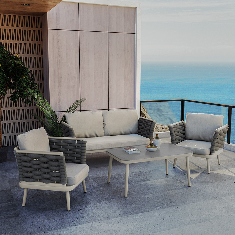 Lounge Moritz pakoworld set of 4 pcs aluminum gray-textilene gray-beige cushion